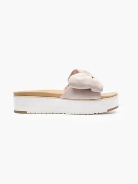 UGG Joan Platform Suede Slides with Bows in Pale Pink US 7.5